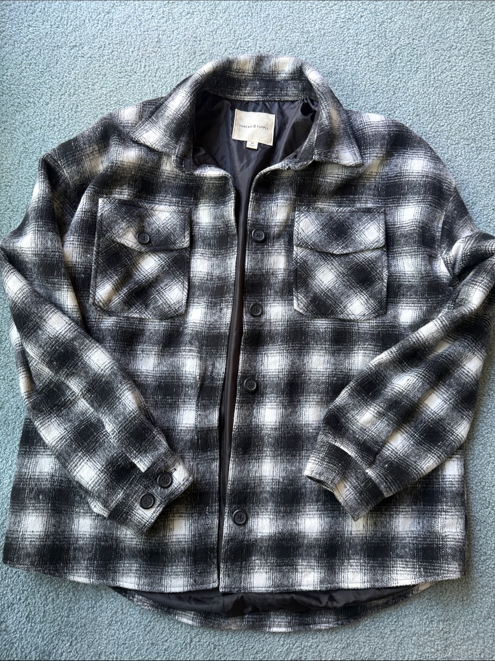 Thread & Supply Black and White Plaid Lightweight Shirt Jacket